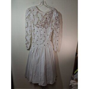 VTG Karen Lucas for Niki 80s Formal Dress Lace Beaded Embroidered White Size 8